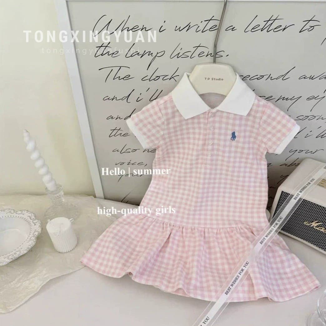 Girls Summer Dress 2025 New Stylish Academic Sleeveless Pleated Polo Dress Kids Princess Dress Trendy