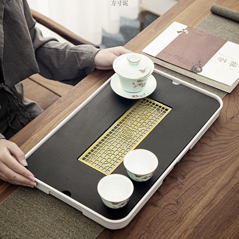 Light Luxury Chinese Tea Tray, Home Use Black Stone Tray, Water Storage Kung Fu Tea Set, Dry Brewing Base, Portable Tray