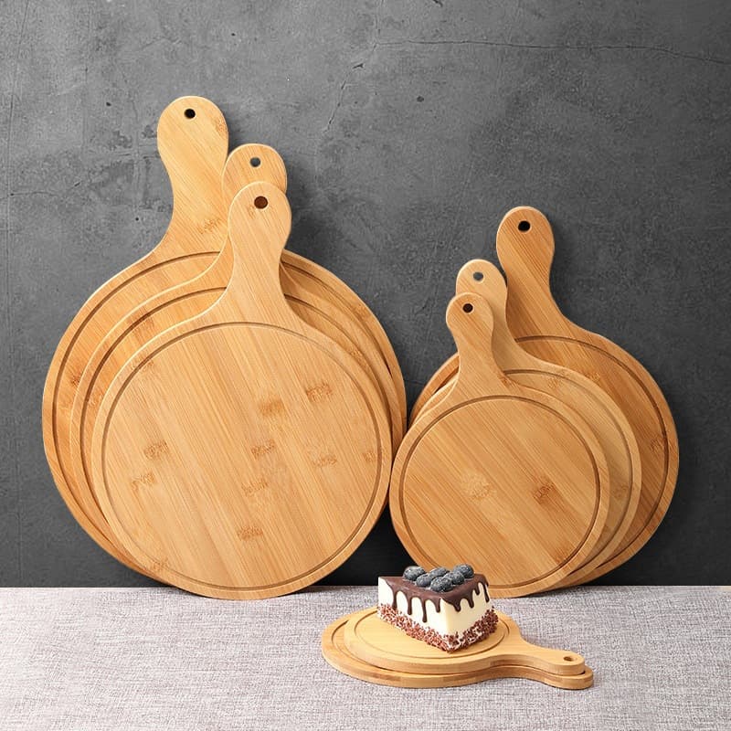 Solid wood pizza wooden tray with handle for home use bamboo sushi snack cake western food wooden tray cross-border new product