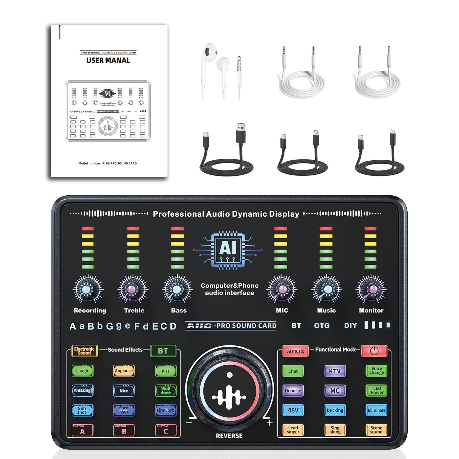 Condenser Microphone BM-900 Live Streaming Karaoke Mic with Sound Card and Stand Set for Phone and Computer