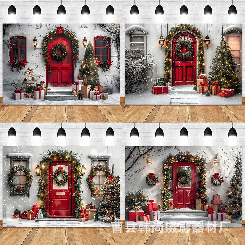 New Christmas Background Cloth with Gingerbread Man and Christmas Tree for Children Photography, Family Holiday Party Decor