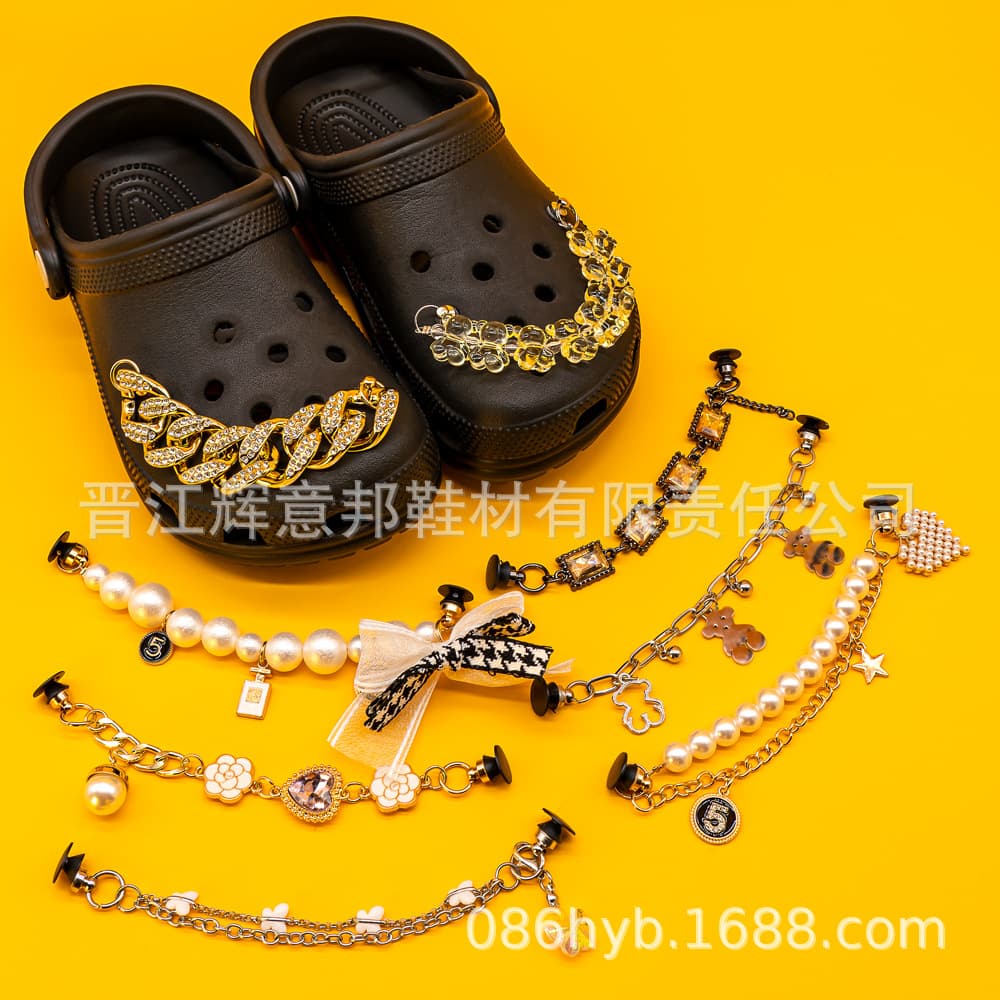 New Hole Sandals Accessories Metal Shoe Charms Shoe Buckles Rhinestone Pearl Alloy Chain DIY Decorative Buckle Compatible Cross-Border