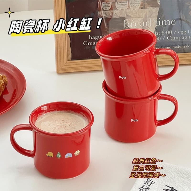INS Red Ceramic Mug Christmas Couple Set Tea Mug Cute High-Quality Coffee Dog Gift Cup