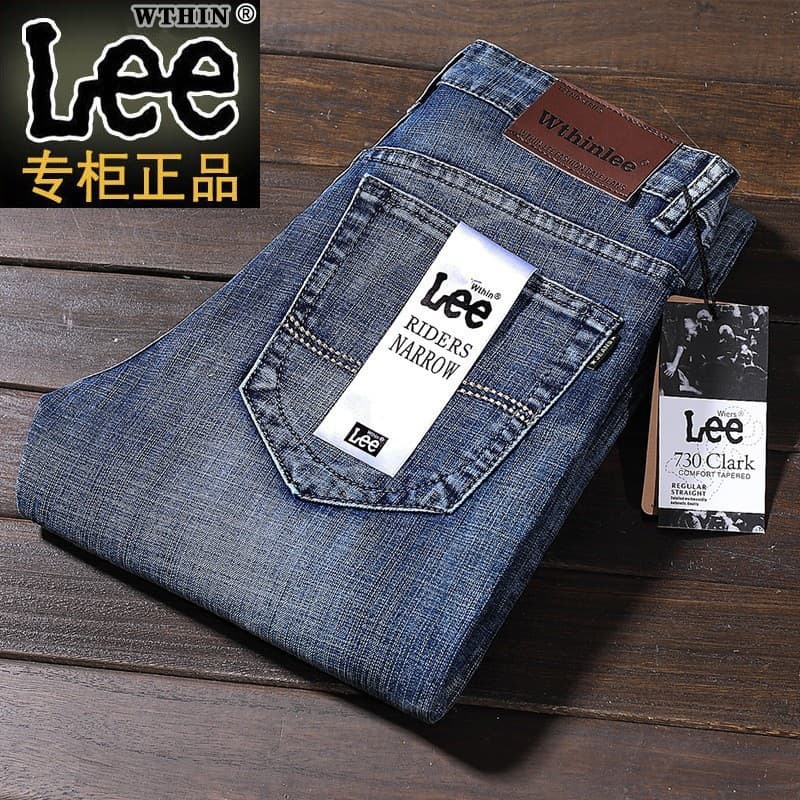 LEE Dex Men's Jeans Stretch Straight Slim Korean Loose Business Casual Denim Long Pants Trendy