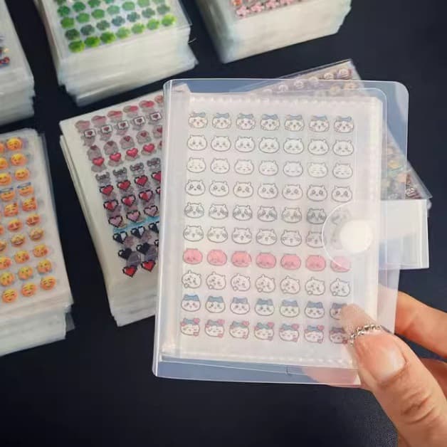 Small Nose Sticker Collection Book, Mini Deco Sticker Notebook for Journaling, Snap-button Transparent Storage Album