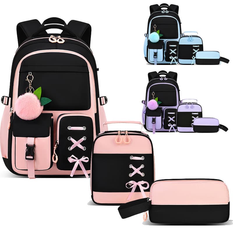 Cross-border foreign trade popular schoolbag three-piece set backpack for female junior high school students large capacity lightweight lightweight student backpack