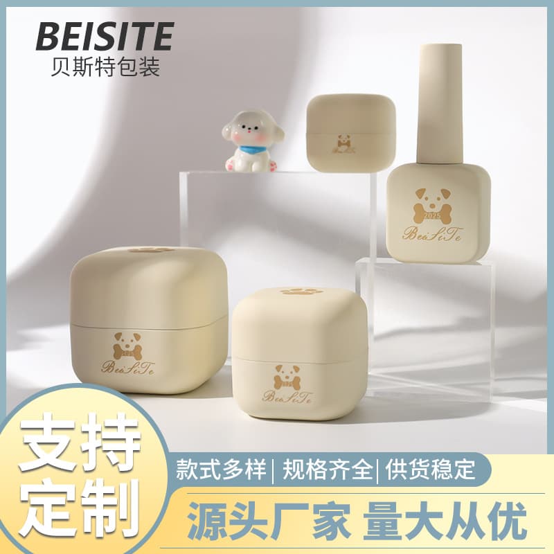 New custom square nail polish gel jars in 5g, 15g, 30g sizes, fully light-proof inner liners, multi-color nail powder container processing.