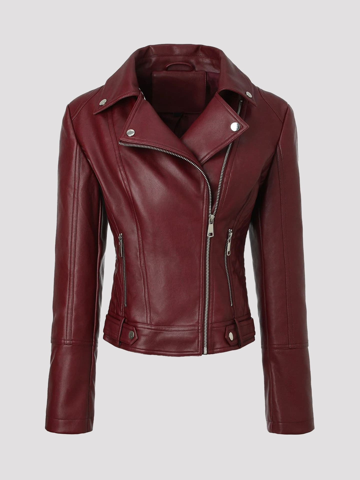 MotoLeather Jacket Women's Lapel PU Leather Jacket European and American Street Style Cross-Border Stock Ready to Ship