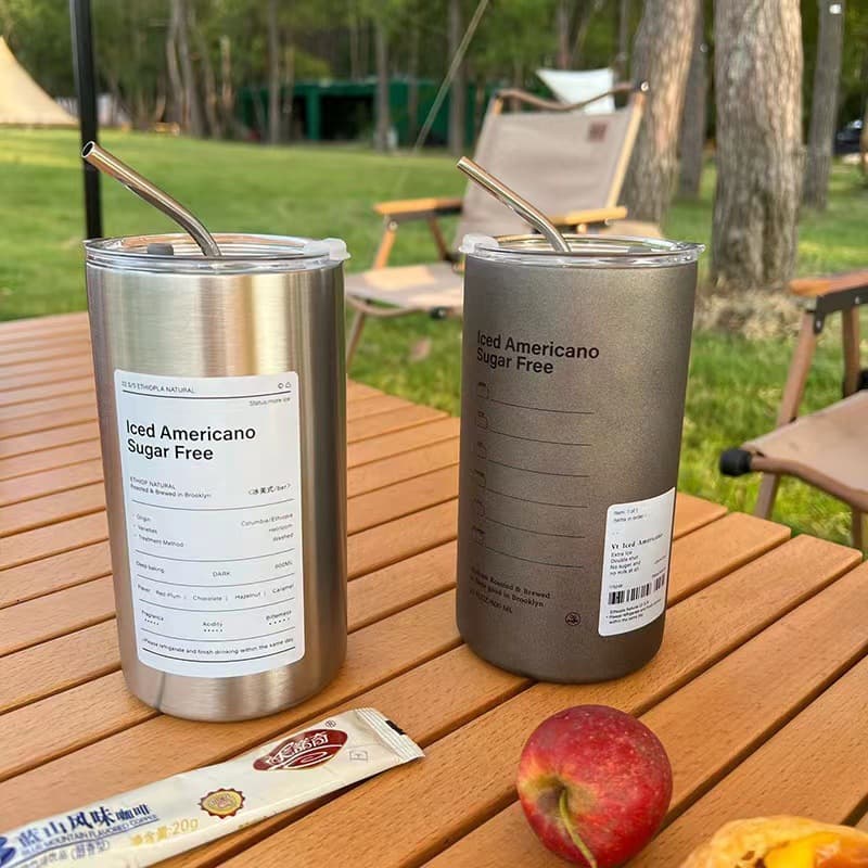 New insulated thermos cup American coffee cup niche large capacity stainless steel portable simple cup with straw