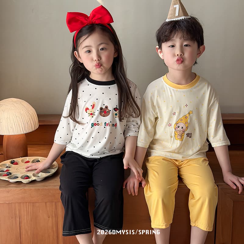 26 spring and summer children's Korean cartoon modal polka dot three-point home clothes set baby pajamas air-conditioned clothes