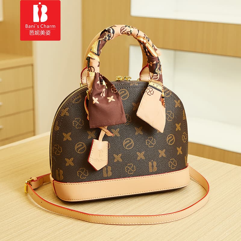 BANI'S CHARM Classic Fashion Floral Shell Bag Medium Versatile Ladies Handbag Retro Style PVC Material Zipper Opening Daily Use