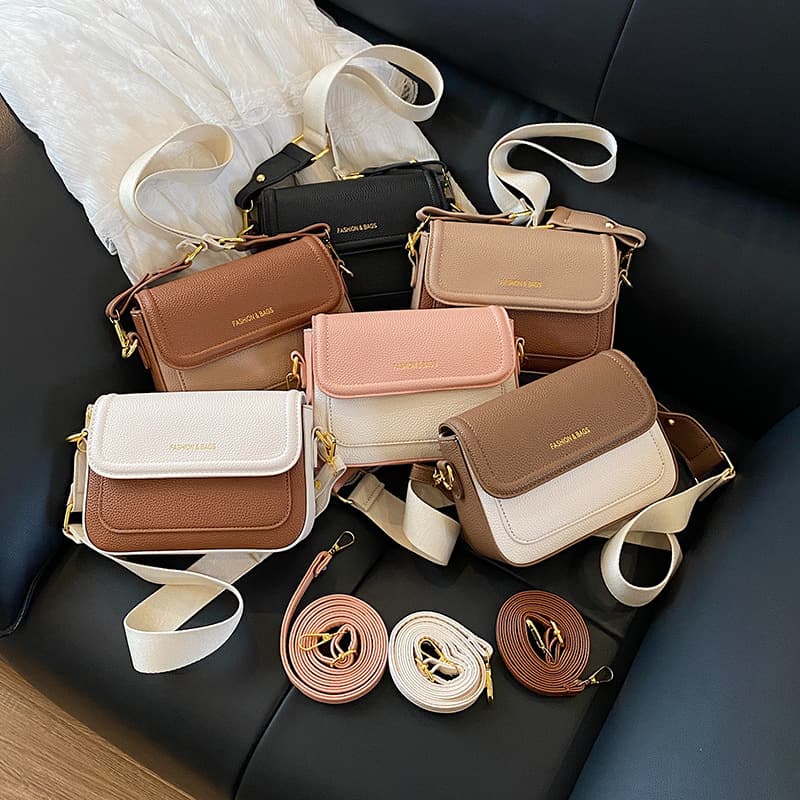 Cross-border Stylish Women's Bag New Season Retro Lychee Pattern Hot-Selling Women's Bag Color-Block Korean Niche Crossbody Bag