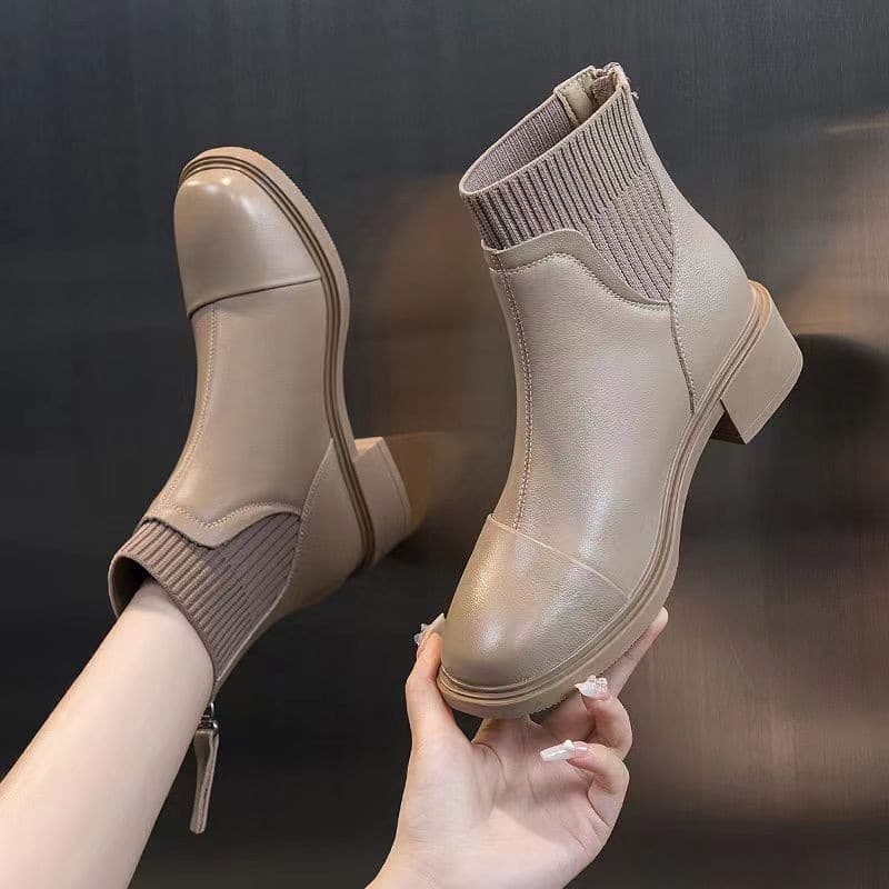 Trendy Sock Boots 2025 Autumn Winter British Style Ankle Boots Back Zipper Short Boots Slim Fit Boots Genuine Leather Martin Boots Women Breathable