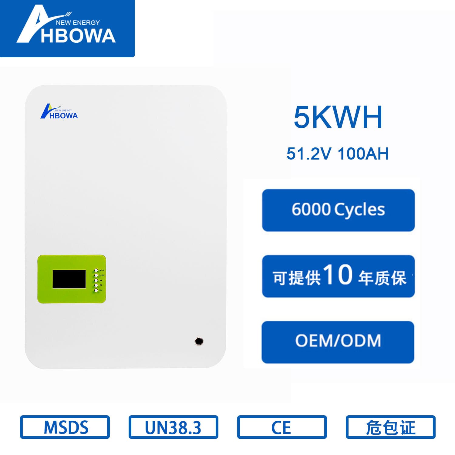 51.2V 100AH Wall-Mounted LiFePO4 Battery 5kWh Solar Battery Energy Storage Battery