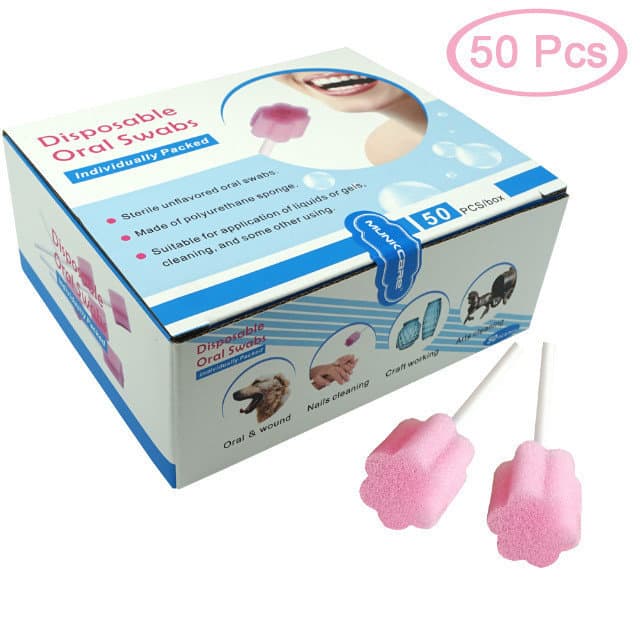 Individually packaged oral cleaning sponge stick pink Amazon munkcare disposable sponge brush 50 boxes
