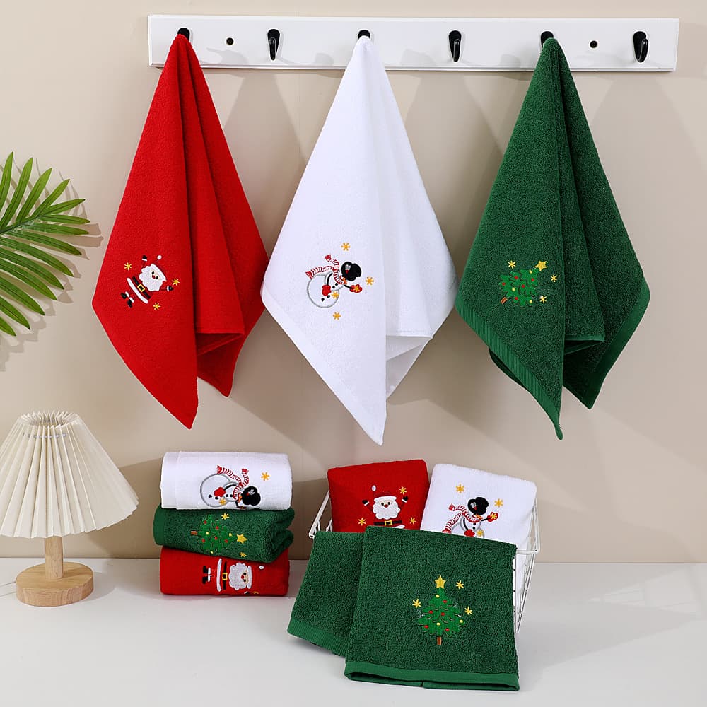Factory Wholesale Pure Cotton Christmas Towels All Cotton Absorbent Face Towels Holiday Gift Towels Embroidered LOGO Customization