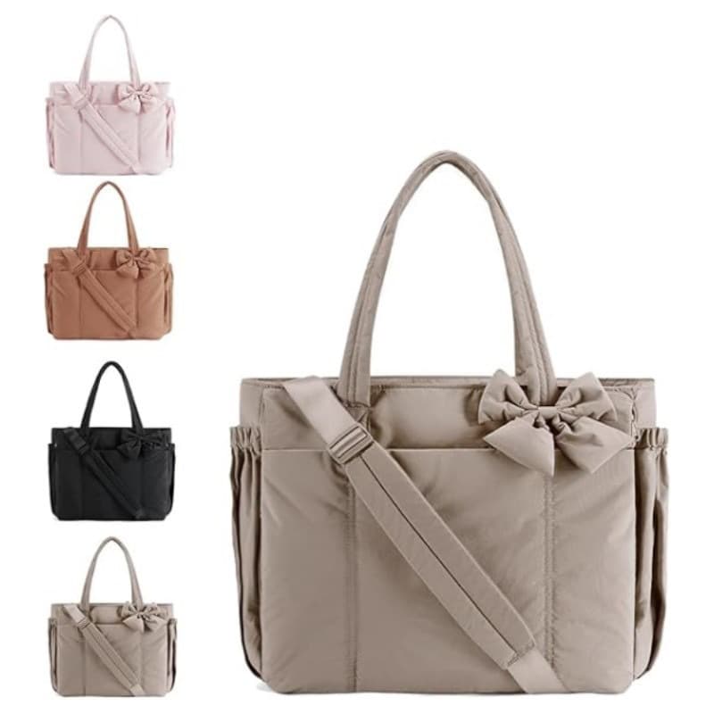 Cross-border 2026 Bow Yoga Bag Winter Style Embroidered Plaid Space Bag Padded Single Shoulder Large Capacity Tote Bag