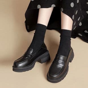 Platform Loafers for Women, New British Style JK Thick-Soled Shoes, Black Work Leather Shoes, Drop Shipping