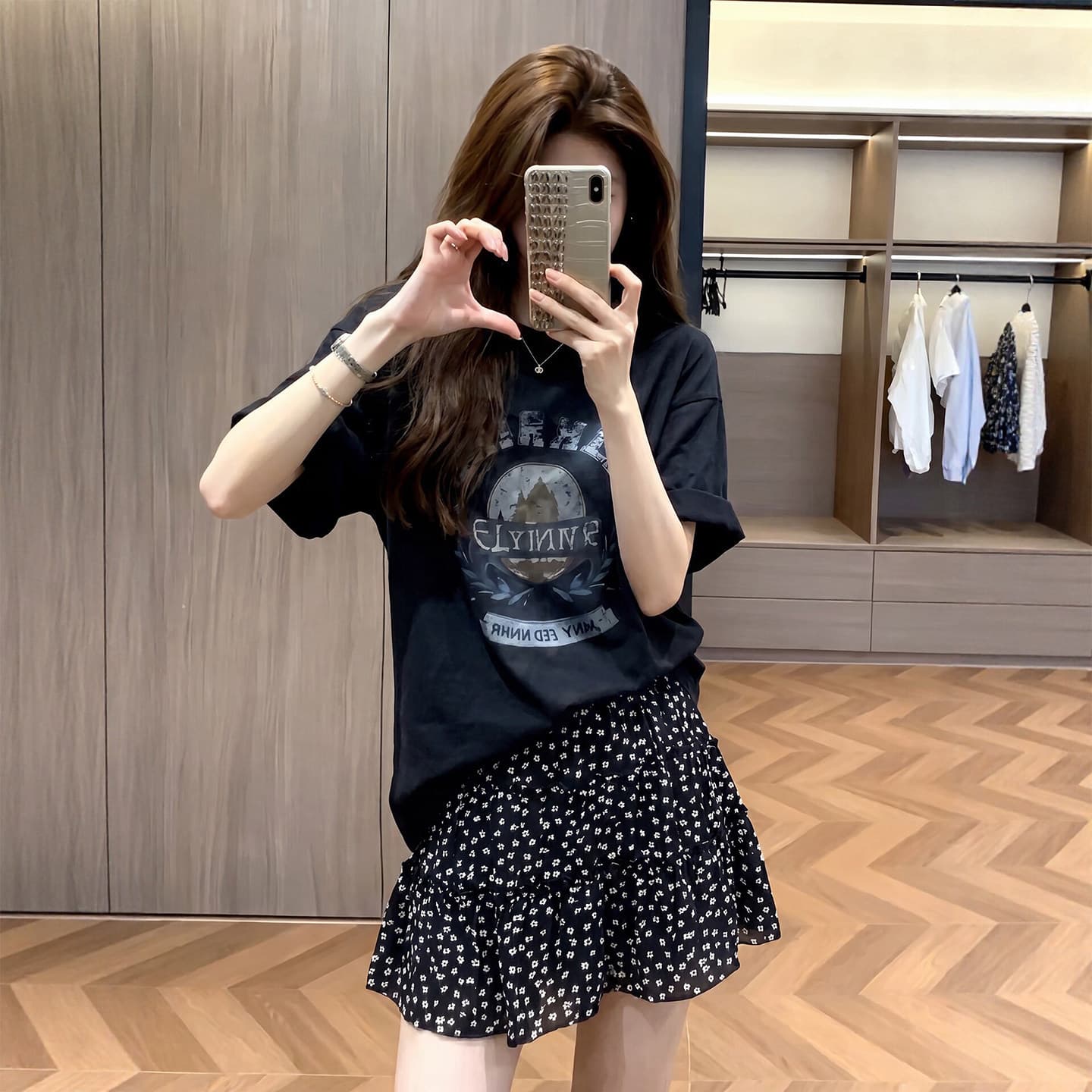 Black Floral Cake Skirt for Women, Summer, Stunning for Petite Figures, Slimming Plus-Size Half Skirt, Korean-Style Chiffon A-Line Short Skirt