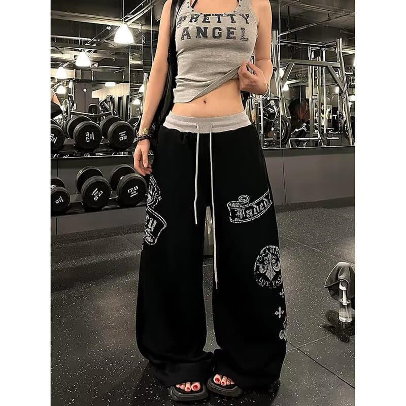 Retro European and American Gothic letter print jazz dance pants for women in summer, versatile and slim, trendy dance wear