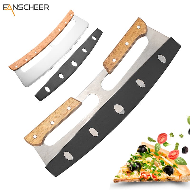 Factory direct supply of pizza cutters with wooden handles, curved pizza cutters, half-moon baking tool knives, pizza shakers, and noodle slicers.