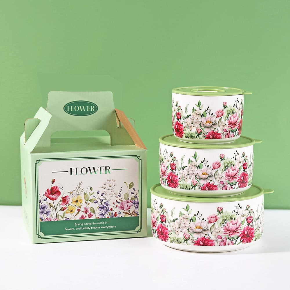 Airtight Ceramic Food Storage Bowl Set of 3 with Lids, Noodle Bowl, Team Building Gift, Raffle Prize, Opening Souvenir