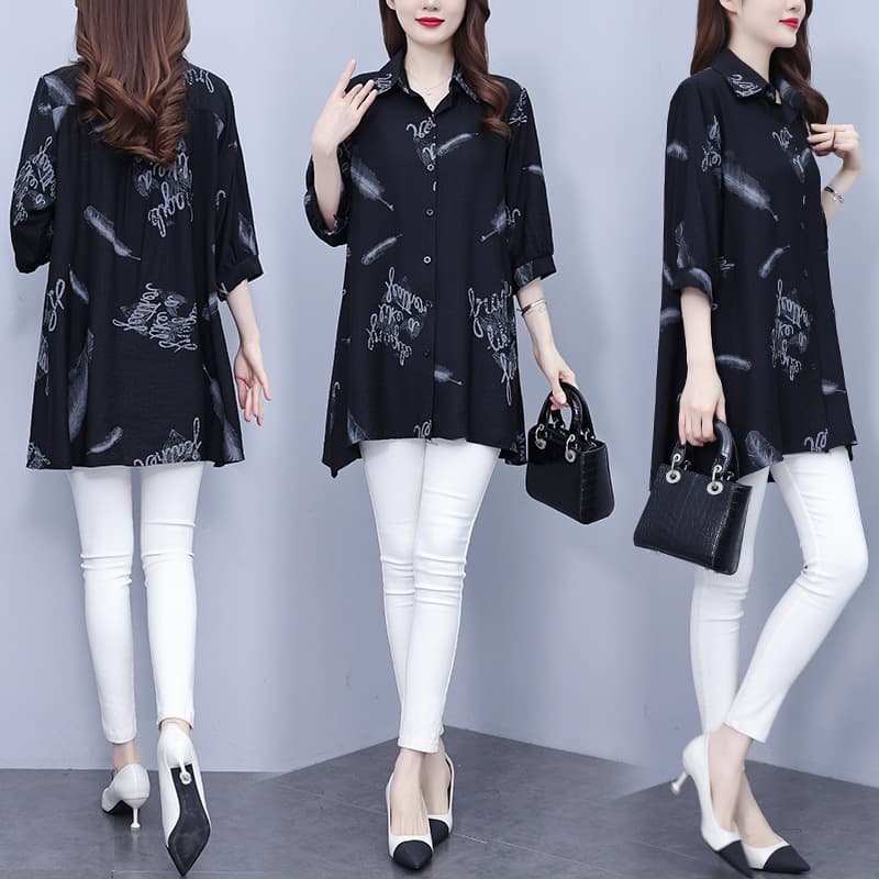 Plus Size Women's Fashionable Short Sleeve Printed Shirt Summer 2025 Polyester Fiber Casual Commute Style Loose Fit Shirt