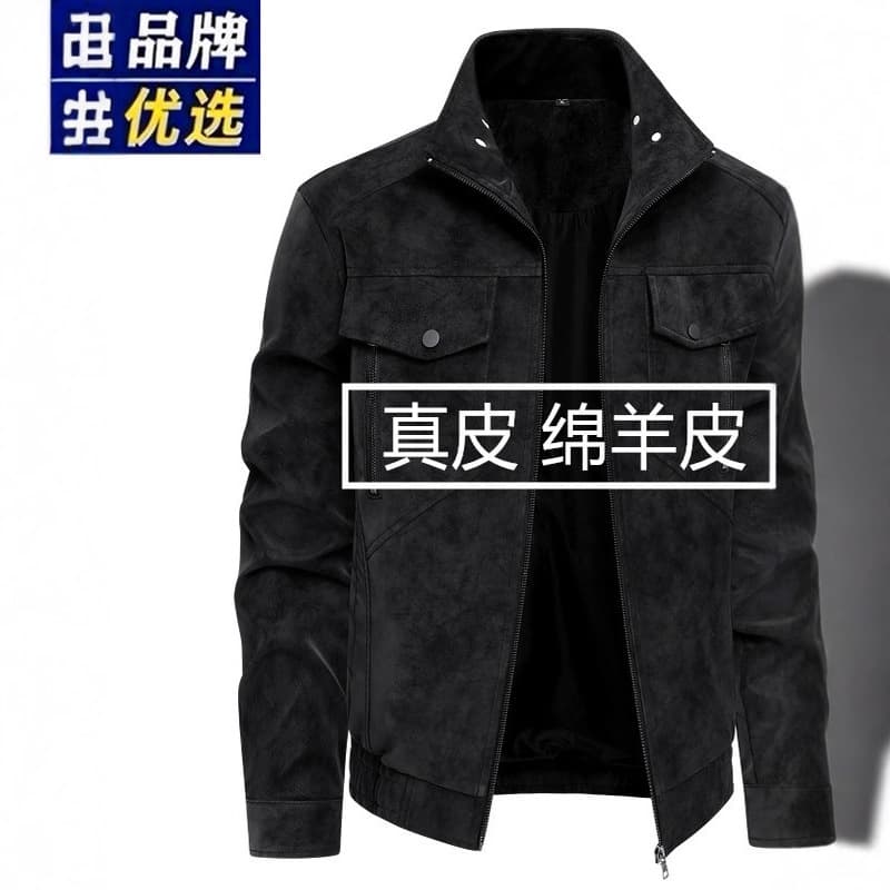 Haining New Style Genuine Leather Jacket Men's Stand Collar Business Casual Versatile Trendy Handsome Biker Jacket Coat