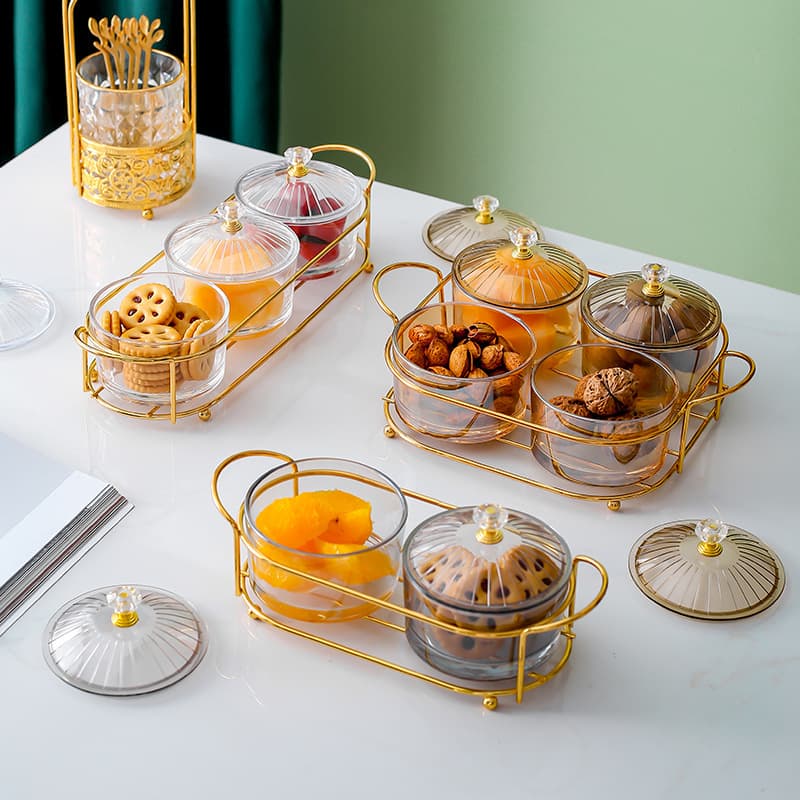 Nordic Style Round Glass Fruit Bowl, Dried Fruit Plate, Snack Dish, Transparent Compartment Dish with Lid