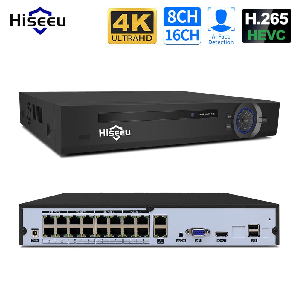 Hiseeu Xiongmai 16-Channel POE Closed-Circuit Television Network Host 4K Surveillance Camera System for Wholesale