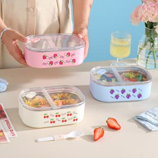 304 Stainless Steel Lunch Box Bento Box Anti-Odor Transfer Two-Grid Airtight Fresh-Keeping Box Refrigerator Storage Box Large Capacity with Lid