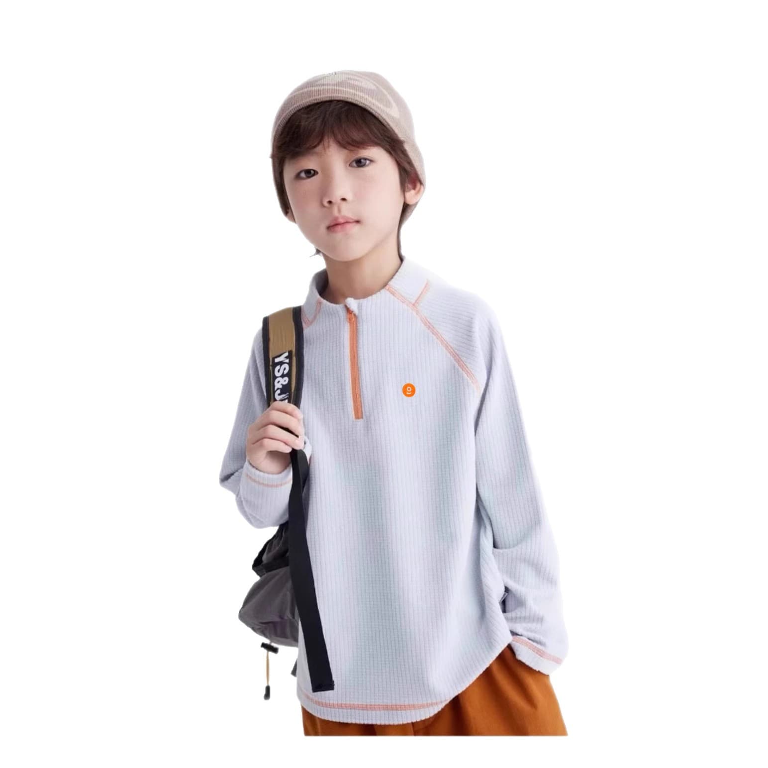 Thickened and warm half-zip outdoor sports stand-up collar top for girls and boys.