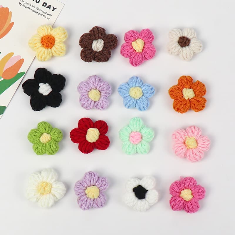 Japanese Style 4cm Hyuna Style Macaron Crochet Small Flower Finished Clothing Hair Clip Brooch Accessory Puff Flower