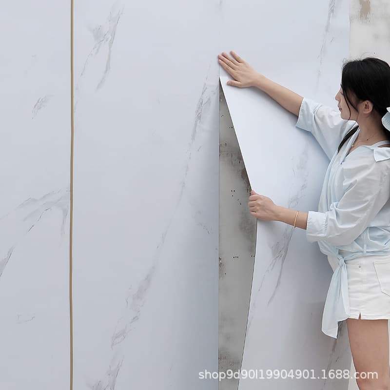 Aluminum film thickened self-adhesive marble pattern roll imitation porcelain wall sticker waterproof flame retardant interior decoration TV background wall