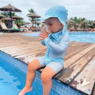 Cross-border Trade Baby Toddler Quick-Dry Swimsuit One-Piece with Hat 2-Piece Set