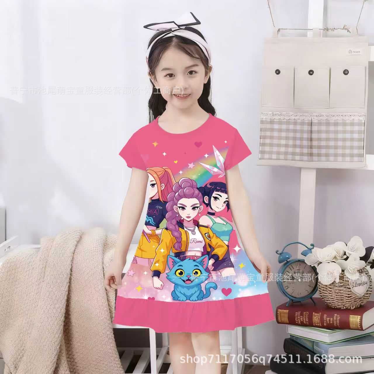 Factory Direct Children's Pajamas Girls Summer Princess Sleep Dress Cartoon Witch Hunter Thin Dress Wholesale