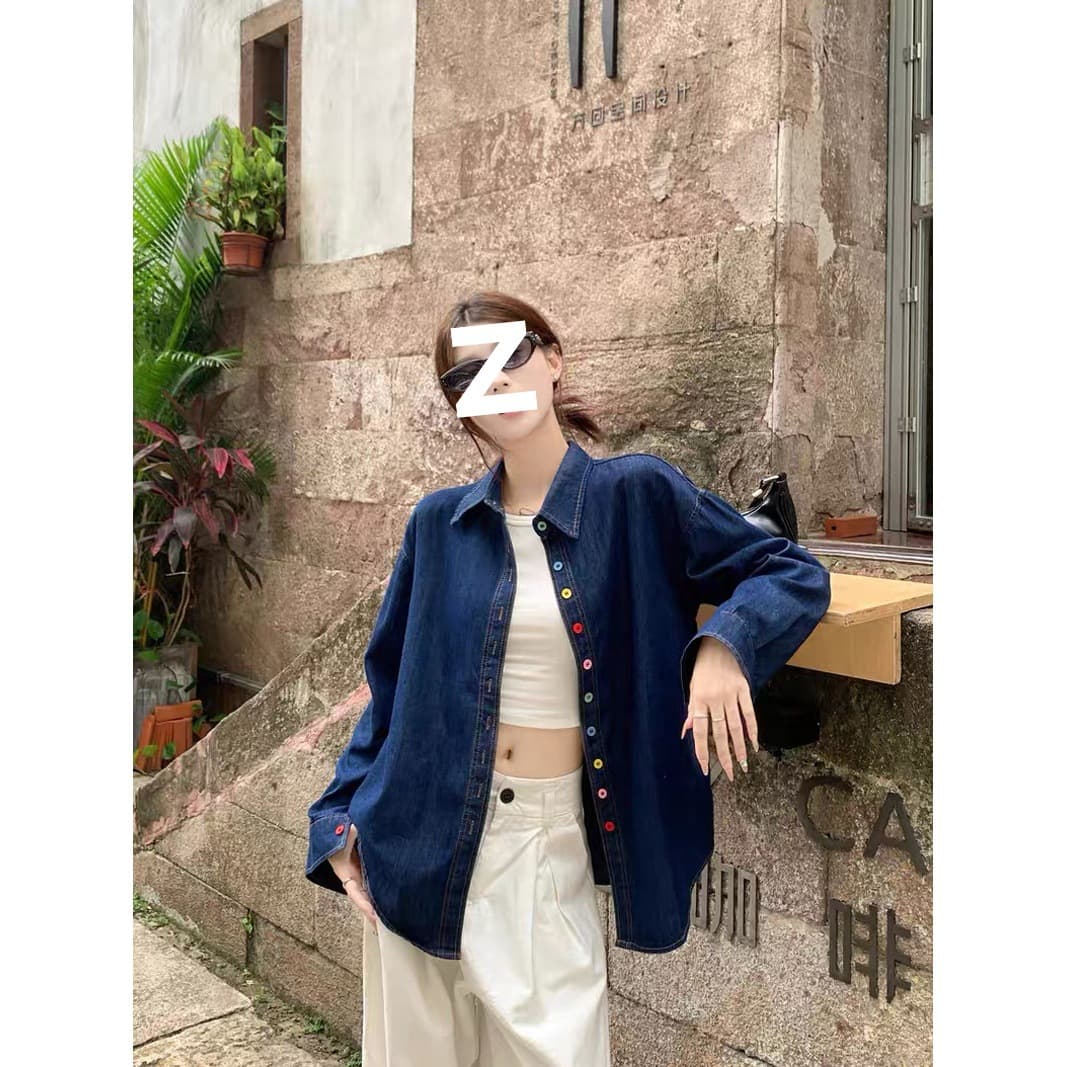 Korean-style Dopamine Color Button Denim Shirt for Women Spring Autumn New Loose Fit Casual Versatile Fashion Top