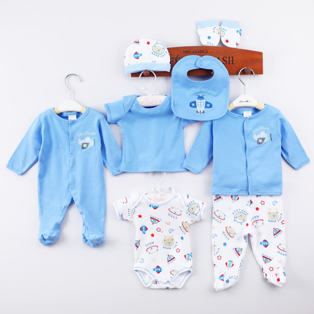 Cross-border export newborn universal single-breasted suit cotton blue cartoon hooded one-piece pure cotton suit