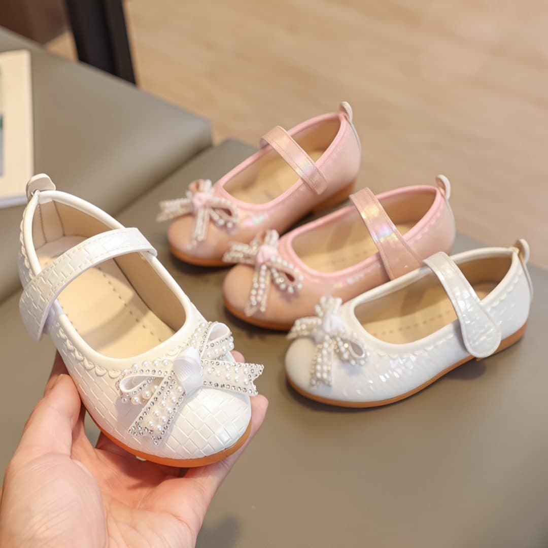 2025 Spring/Autumn New Girls' Princess Shoes Little Girl Shoes Crystal Children's Shoes Stylish Leather Shoes Soft-Sole Single Shoes