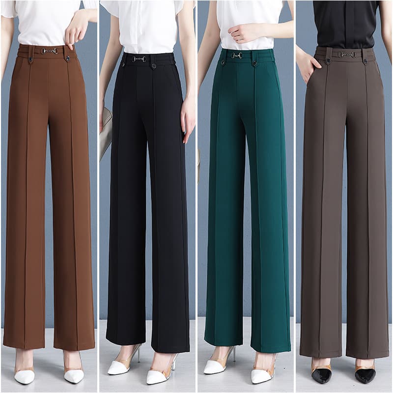 Women's Wide-Leg Pants, Summer Thin Style, Middle-Aged Mother Pants, Loose Fit, Slimming Straight-Leg Pants, Drapey Casual Suit Pants for Women