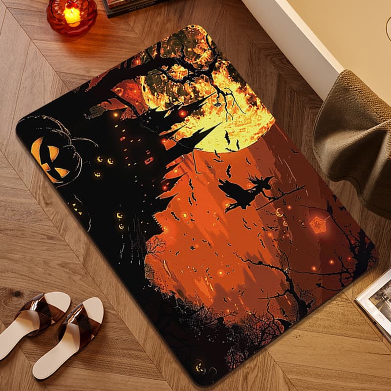 Halloween Bathroom Non-Slip Soft Diatom Mud Mat, Quick-Dry Absorbent Floor Mat for Bathroom, Toilet, Shower Foot Mat