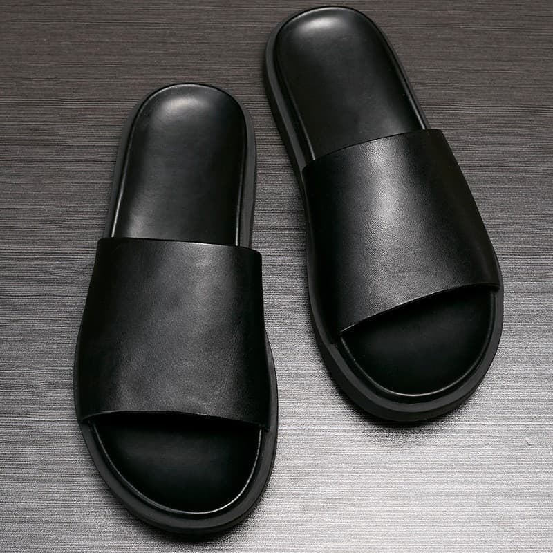 High Quality Top Layer Cowhide Men's Casual Slippers 2025 Summer New Style Leather Flip Flops Sandals