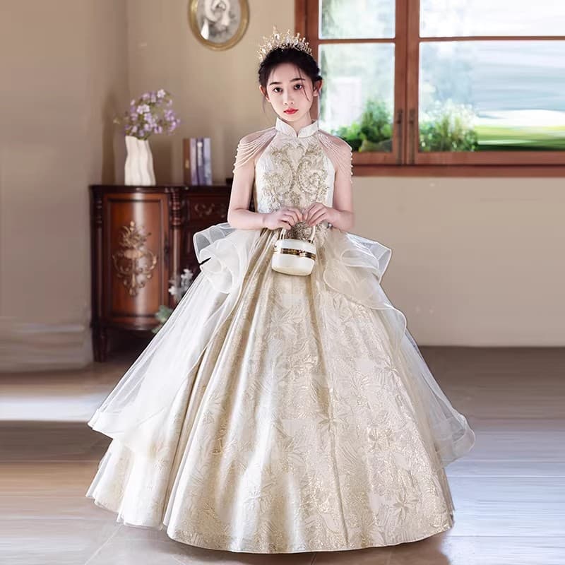 Champagne Sleeveless Fringe Children's Gown 2026 Summer New Flower Girl Dress Little Girl Birthday Princess Dress