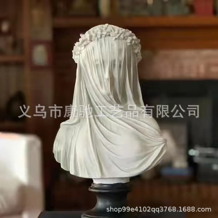 Mysterious Veiled Woman Resin Craft Figurine Vintage Nordic White Veiled Woman Statue Decoration