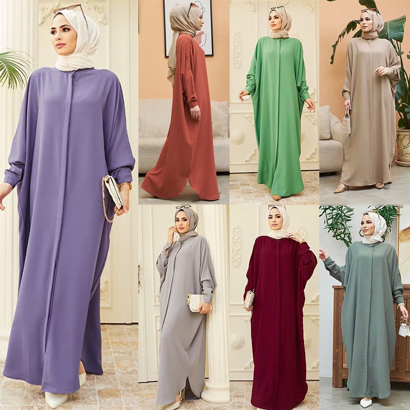 Muslim Long Robe Abaya Fashion Batwing Sleeve Extended Length Southeast Asia Elegant Classy Polyester Fiber Spring Autumn