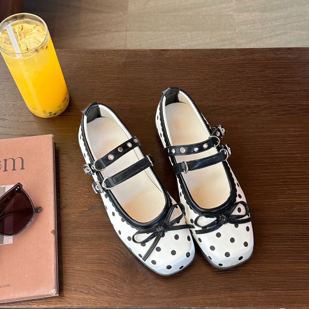 Polka-dot bow single shoes for women 2026 summer new style soft-soled non-tiring satin shallow ballet flats for women