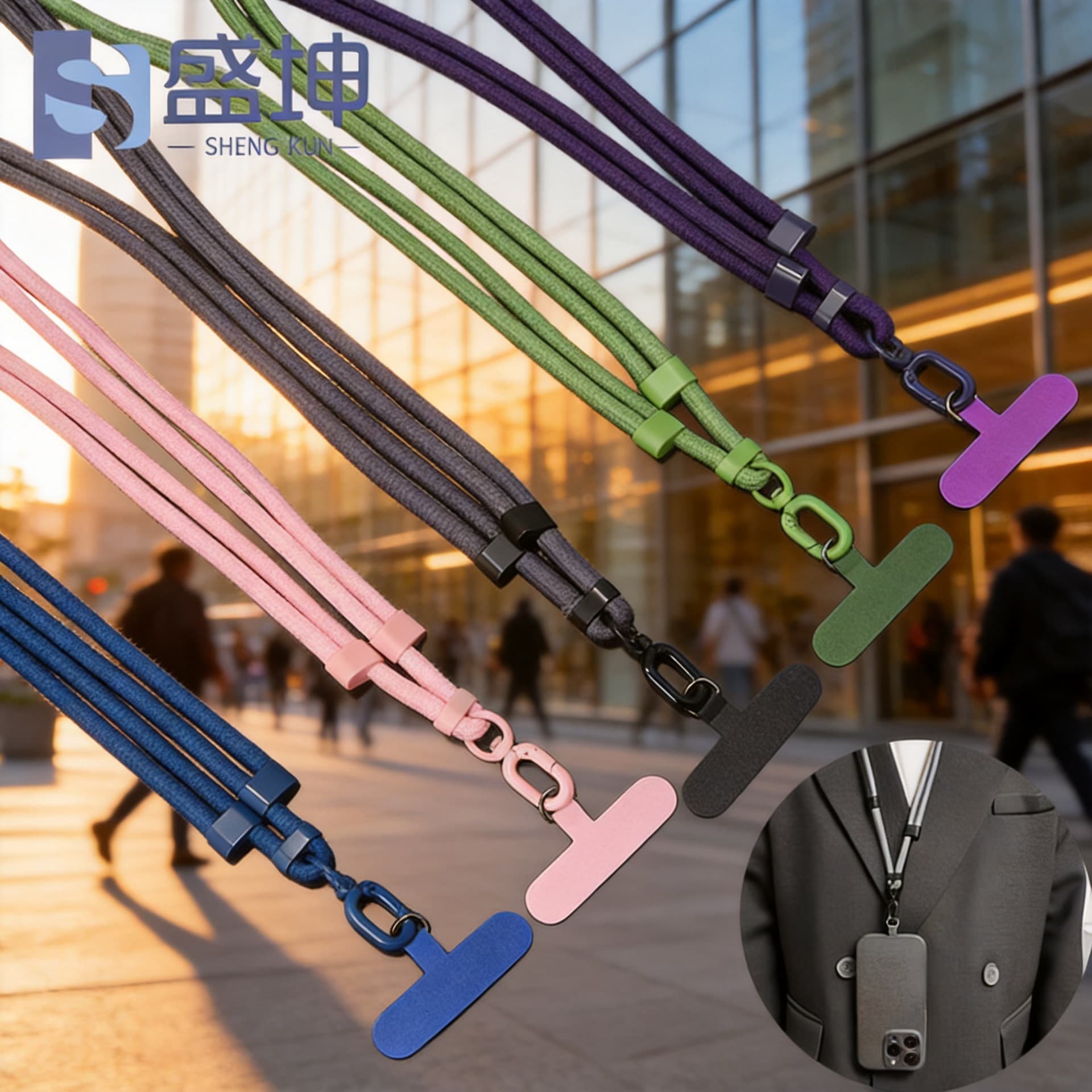 Mobile phone rope polyester woven mobile phone chain adjustable back halter rope with mobile phone gasket anti-lost handle metal buckle