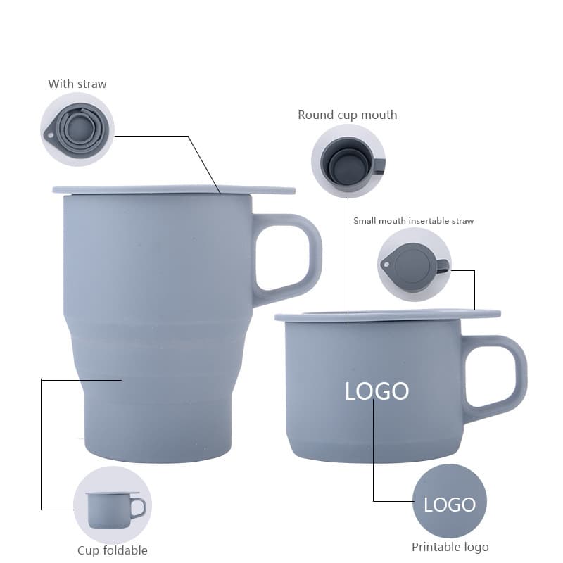 Cross-border Creative Outdoor Office Silicone Straw Cup with Lid Portable Folding Camping Coffee Mug