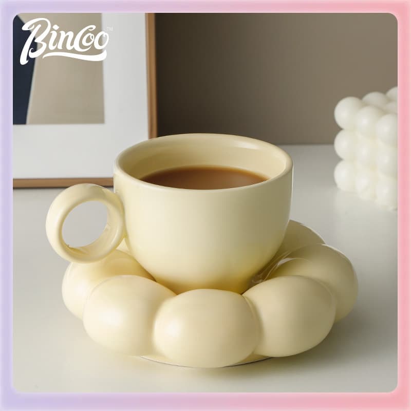 High-Aesthetic Ceramic Mug Set for Women, Ins-Style Tea Cup with Saucer and Spoon