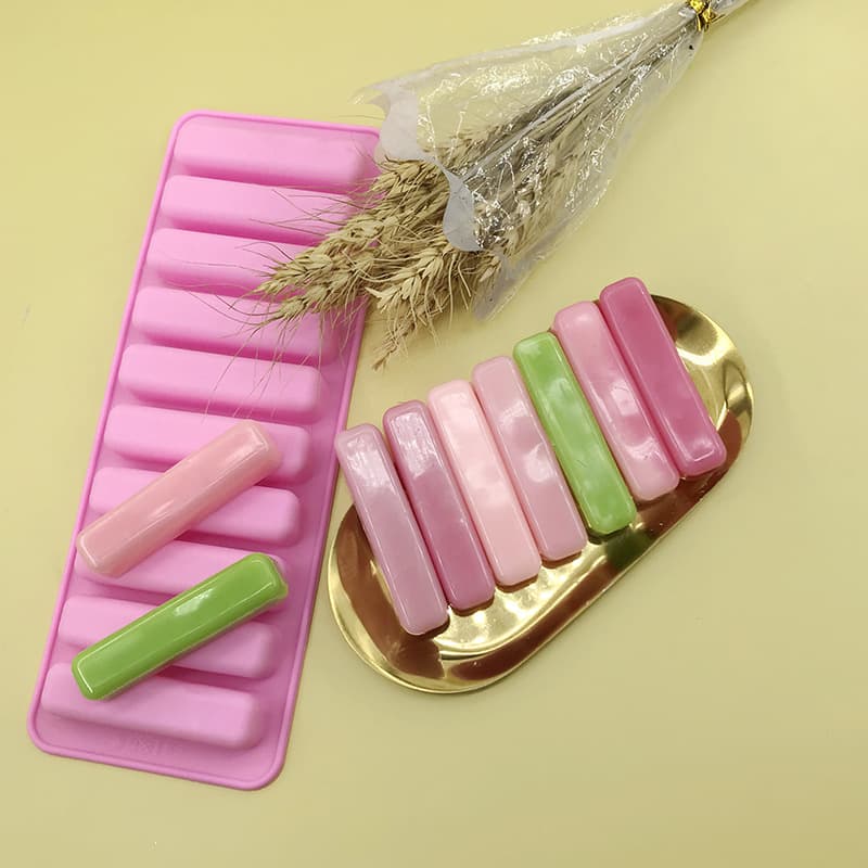 Candy Mold Food Grade 10-Cell Long Strip Wax Stick Silicone Squeeze Toy Rice Cake Chocolate Baking Mold